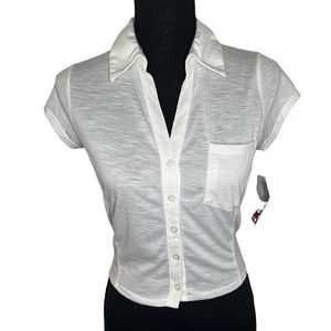 NEW Vintage Bongo Y2K White Button Down Cropped Baby Tee Womens Jrs Small